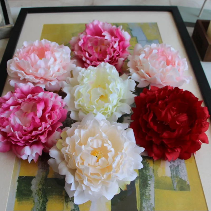 50pcs 14cm Large Artificial Silk Peony Flower Heads For Wedding Christmas Party Decoration  DIY Wreath Craft Fake Flowers Wall