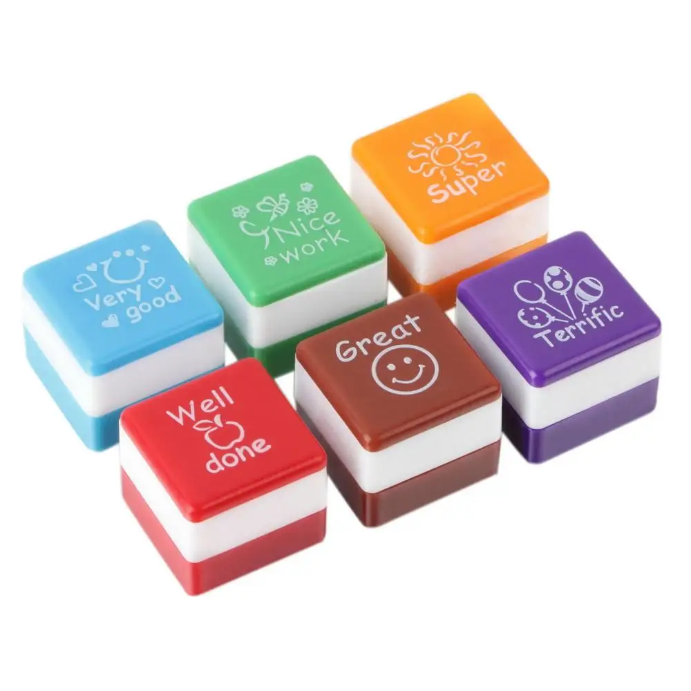 6Pcs/Set Cute Cartoon Kids Stamp Set Motivation Sticker School Scrapbooking Stamp DIY Teachers Self Inking Praise Reward Stamps