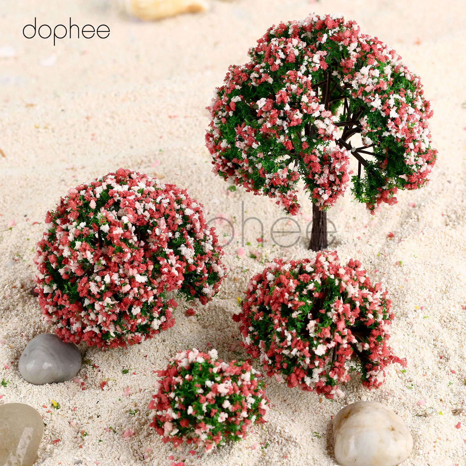 dophee 4pcs model trees 4cm-10cm Train Railroad Scene Scenery Landscape Model Trees w/ Flowers Model Building Kits Tree Model