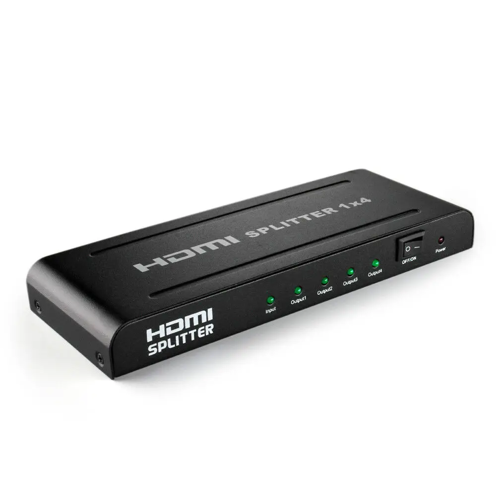 new update HDMI Splitter Box High Speed Full HD 1X4 4 Port Hub Repeater v 1.3 3D 1080p