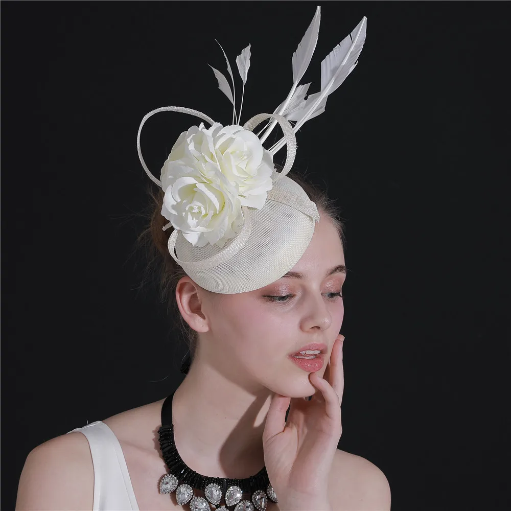 

Elegant Ladies Party Ivory Hair Fascinators Hats For Women Wedding Occasion Church Women Flower Headwear Hair Accessories