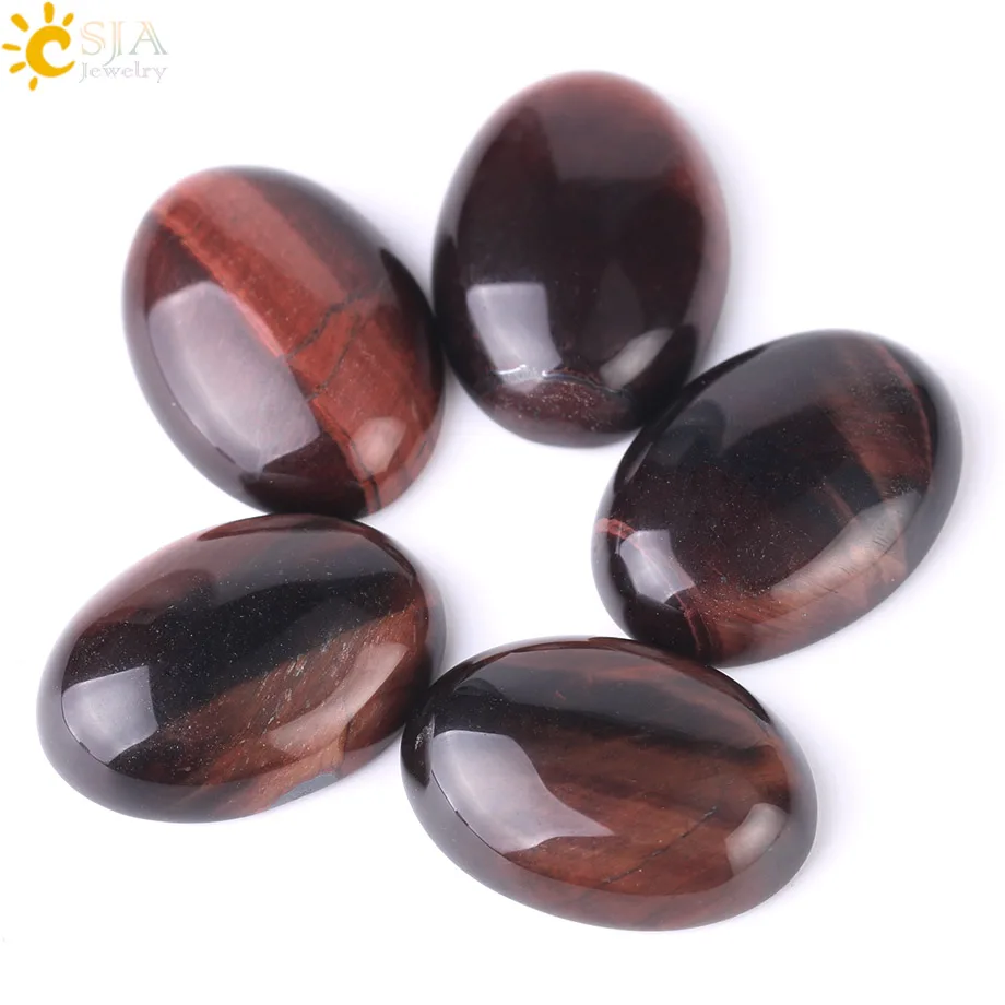 CSJA Red Tiger Eye Natural Stone Cabochon Beads for DIY Jewelry Fashion Ring Accessories Dome Bead Handcrafted Material 1Pc F514