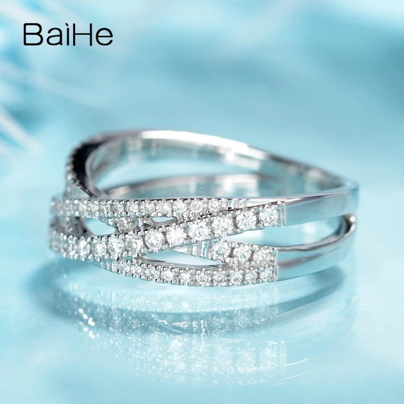 BAIHE Solid 14K White Gold 0.39ct H/SI Natural Diamond Ring Women Men Wedding Trendy Fine Jewelry Making Кольцо с бриллиантом