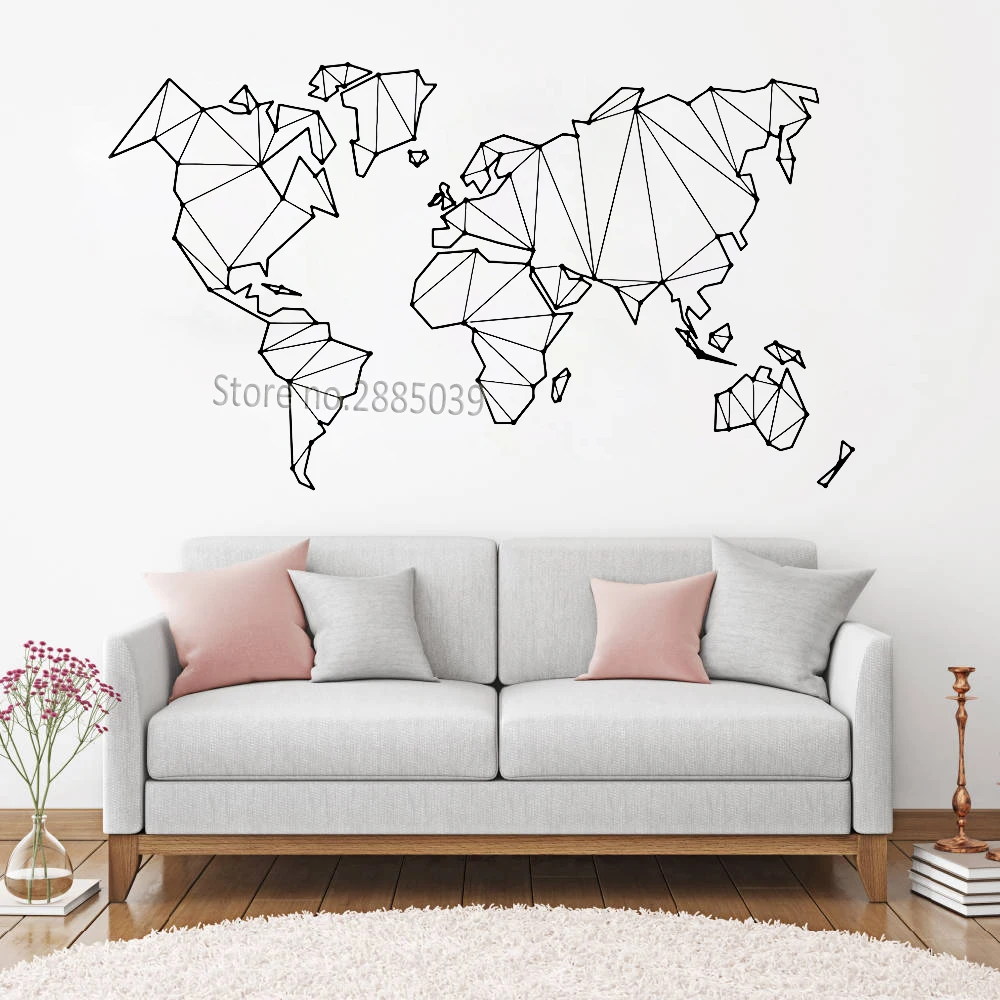 Hot Abstract Map World Geography Wall Stickers For Living Room Bedroom Vinyl Earth Sticker Home Decor Removable Wall Decal SA234