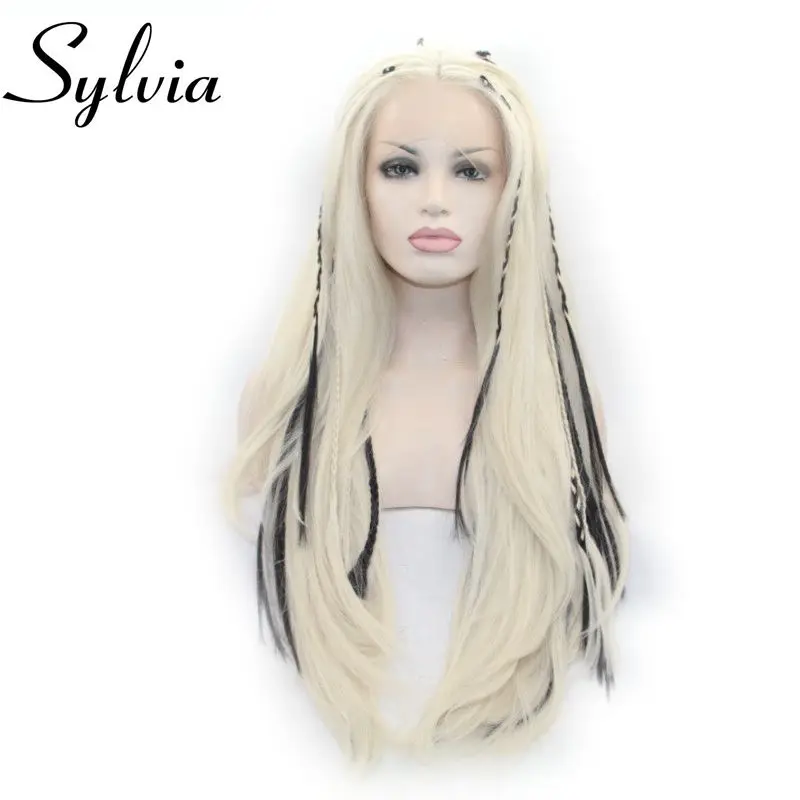 

Sylvia 613# Colot Natural Straight Wigs Blonde Synthetic Lace Front Wigs With Braid Heat Resistant Fiber Hair For Women