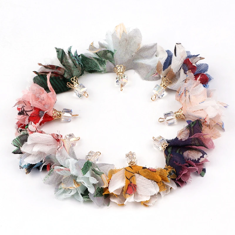 

42mm Mix Color Flower Tassels With Crystal For Jewelry Diy Earring Necklace Charms Cell Mobile Phone Straps Accessories 100pcs