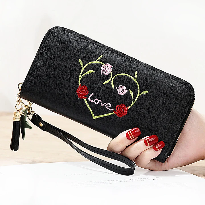 

Women Flower Wallet Cards Holder Long Lady Tassels Zipper Money Coin Purse Pocket Wristlet Handbags Female Wallets Bags Purses
