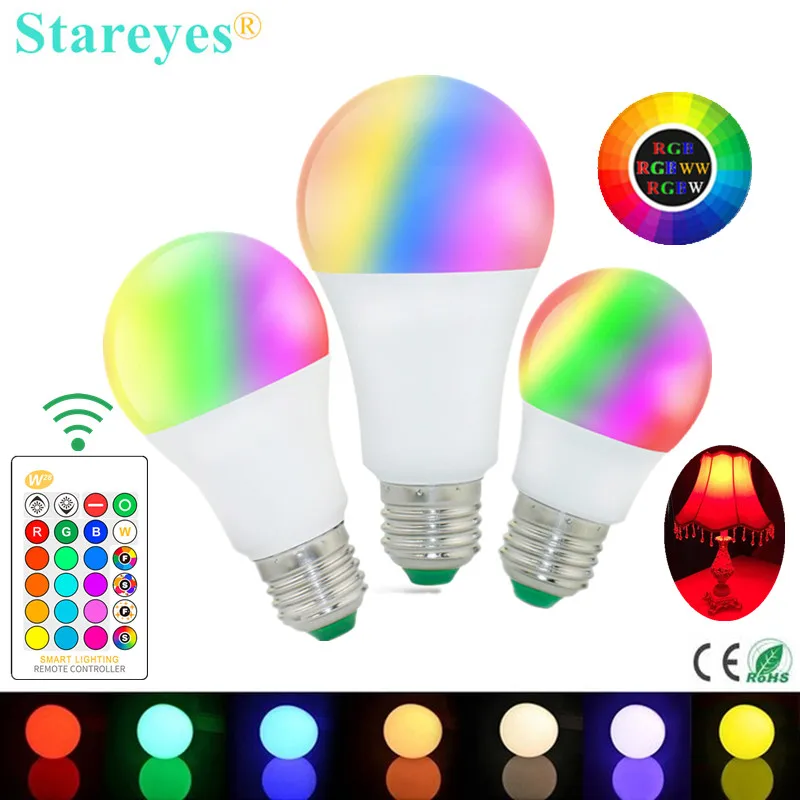 1 Piece E27 LED 16 Color RGBW Changing RGB + White Magic Light Bulb Lamp AC85-265V Led ball bulb 3W 5W 10W + IR Remote Control