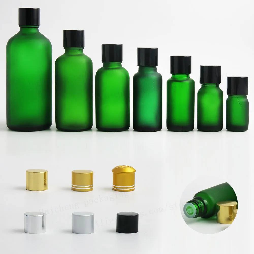 5ml 1/3oz 1/2oz 1oz 5/3oz 100ml Grost Green Glass Essential Oil Bottle With Aluminium Lids 12pcs