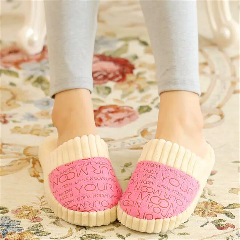 Autumn And Winter Letter Slippers Stitching To Keep Warm Indoor And Outdoor Non-Slip Suede Soft Bottom Cotton Slippers	H211