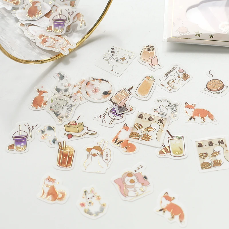 Cute Animal cat Eating and Drinking Series  Decorative Stickers Scrapbooking Stick Label Diary Stationery Album