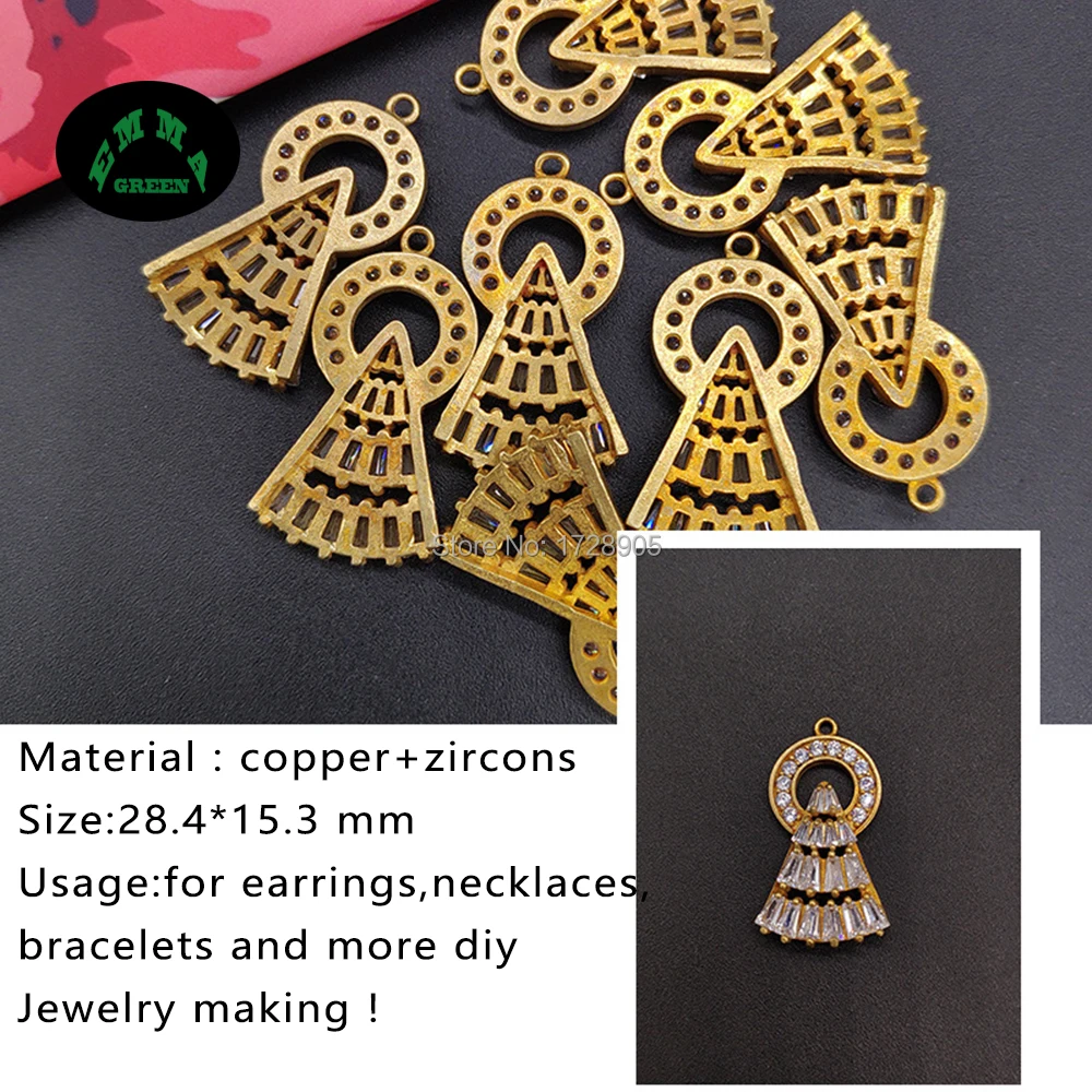 Earrings Dangle Zircon Gold Charms Pendant for DIY 100pcs Fan Flower Crystal Zircon Accessories Flatback Embellishment Button