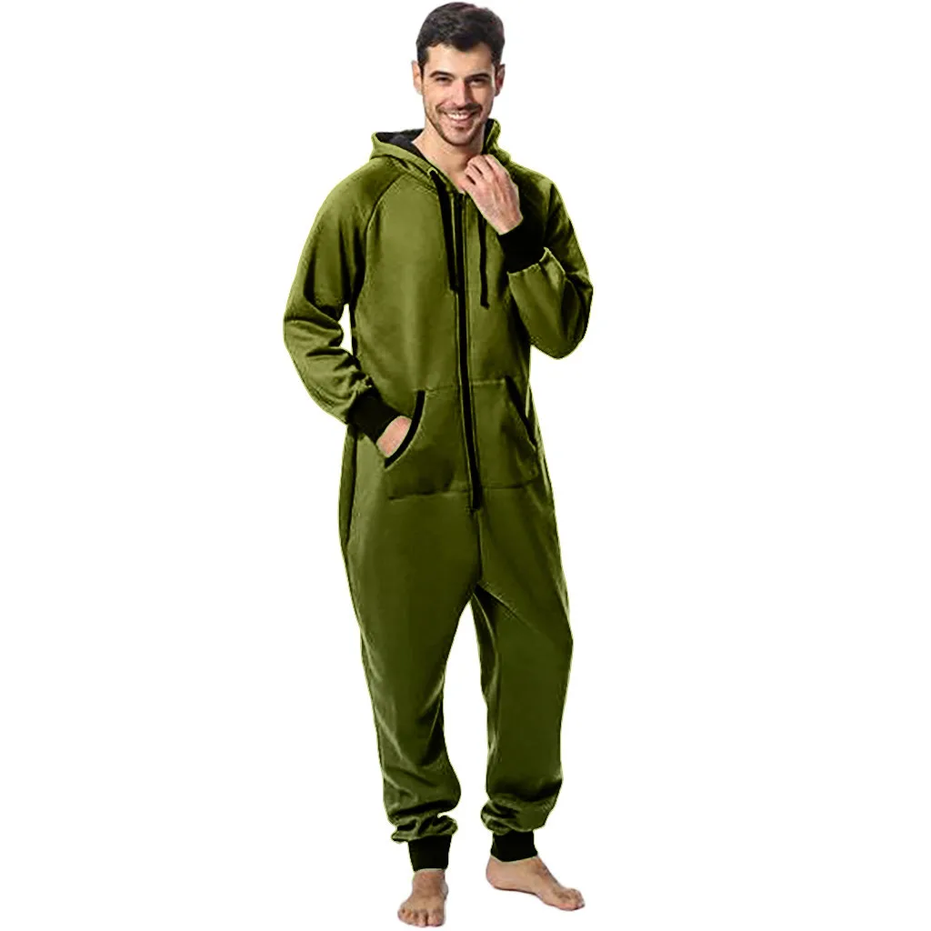 Men Zipper Onesie Autumn Thicken Fleece Hooded Jumpsuit Streetwear Jumpsuit Hoodies Winter One-piece Overalls X9121