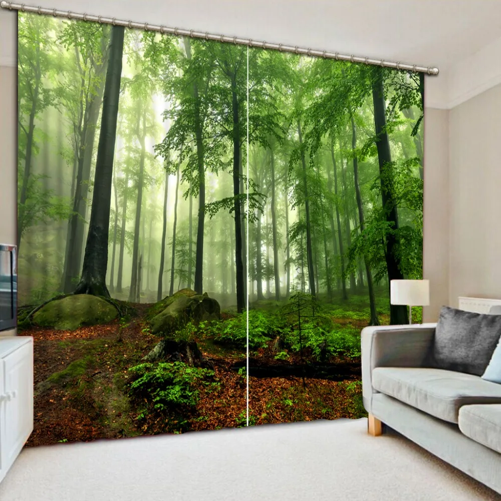 

3D Curtains Drapes Custom any size model home curtains green forest 3d curtain blackout curtains for bedroom