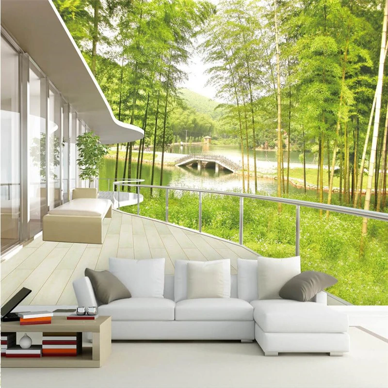 

Пользовательские 3D зеленый бамбуковый лесной пейзаж обои фрески-балконный пол ТВ фон Настенный декор для гостиной