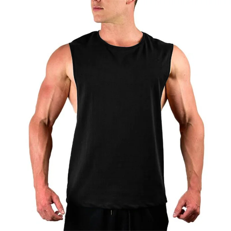 New Men\'s Cut Off Sleeveless shirt Gyms Stringer Vest Blank Workout Shirt Muscle Tees Bodybuilding Tank Top Fitness Clothing