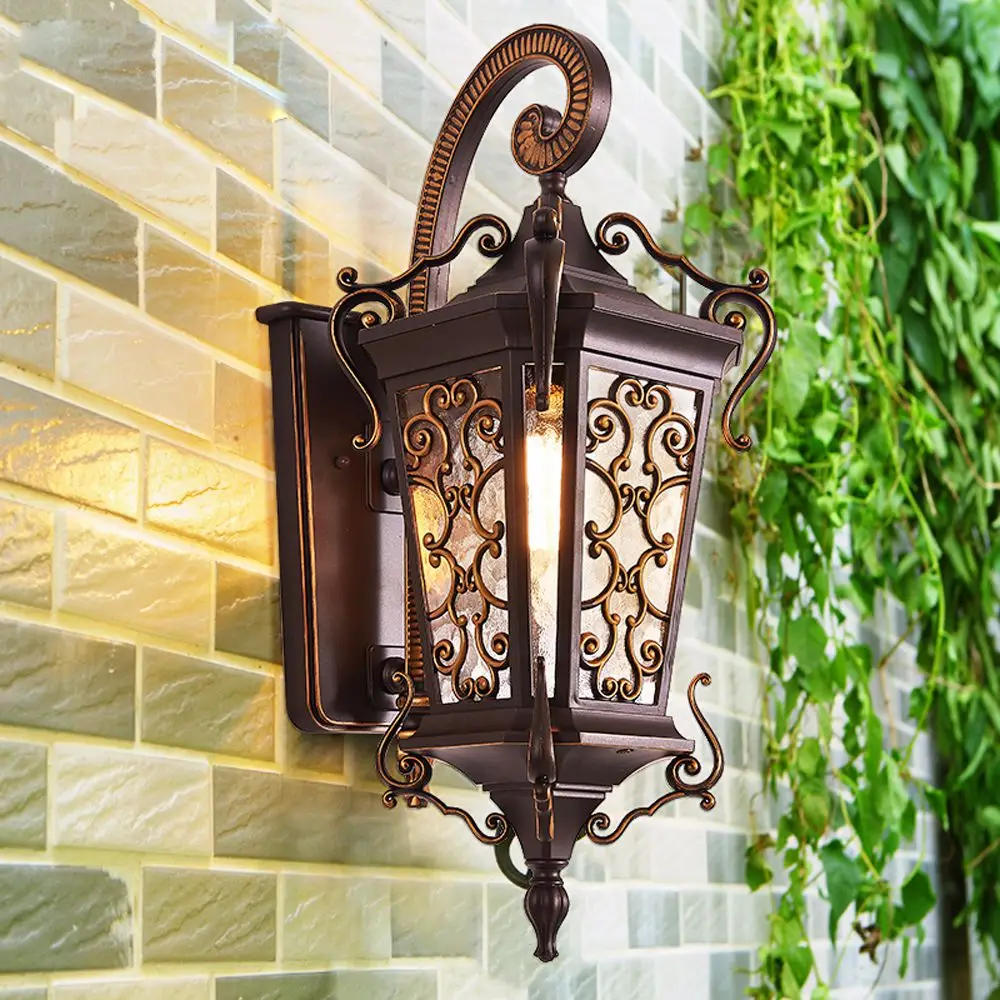 Luxury European Aulic Outdoor Porch Wall Lights, Retro Water-Proof Garden Wall Sconces Indoor Corridor Hallway Balcony Wall Lamp