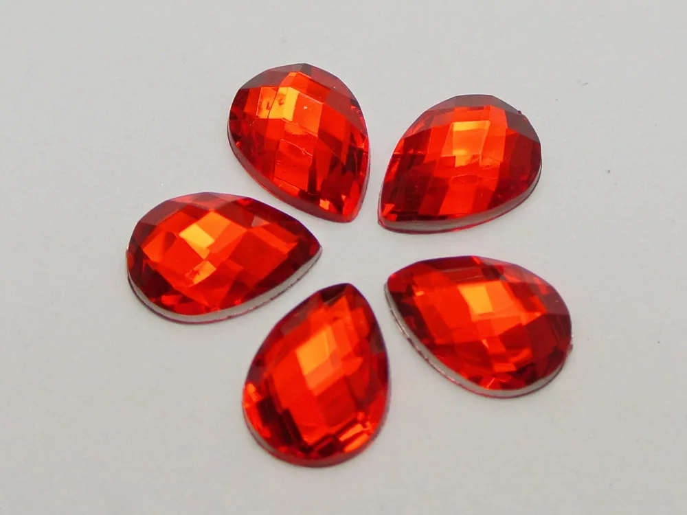 

200 Red Acrylic Flatback TearDrop Rhinestone Gems 10X14mm No Hole