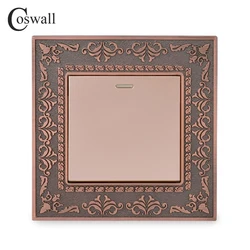 Coswall 1 Gang 1 Way Rocker Wall Switch 4D Embossing Retro Zinc Alloy Panel Luxury On / Off Light Switch 16A AC DC 10~250V