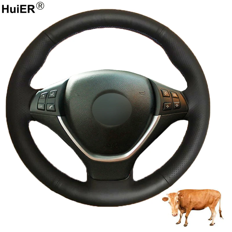 Hand Sewing Car Steering Wheel Cover Top Layer Cow Leather Volant For BMW E70 X5 2008-2010 2011 2012 2013 E71 X6 2008 2009-2014