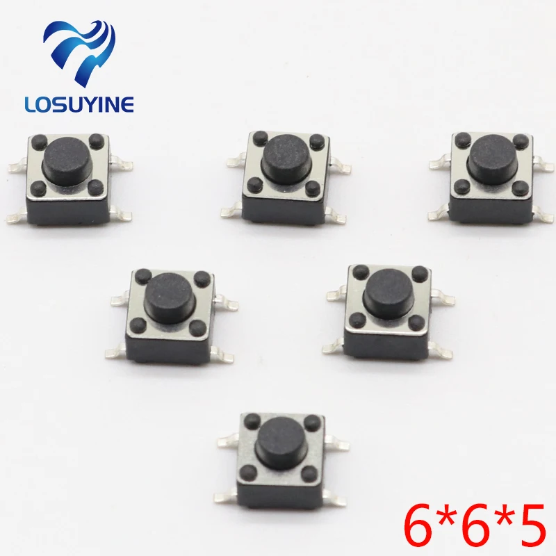 100 Stuks Drukknop 6*6*5 Tact Switch Tactile 6X6X5 Smd Smt hoogte Is 5Mm