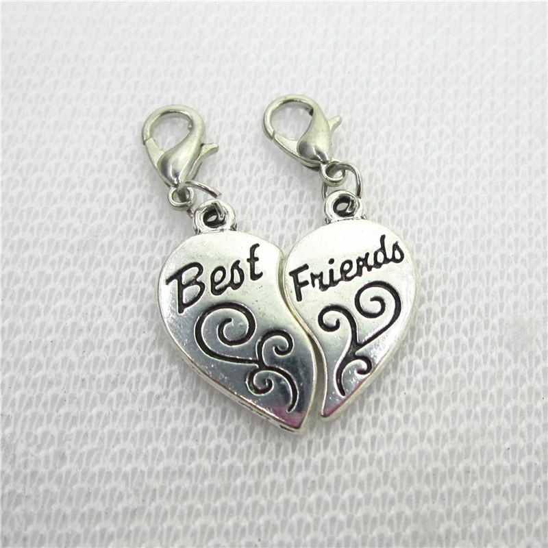 

20pcs/lot Silver Best Friends Heart Charms dangle charms lobster clasp Hanging Charm DIY Jewelry Accessories Floating Charms