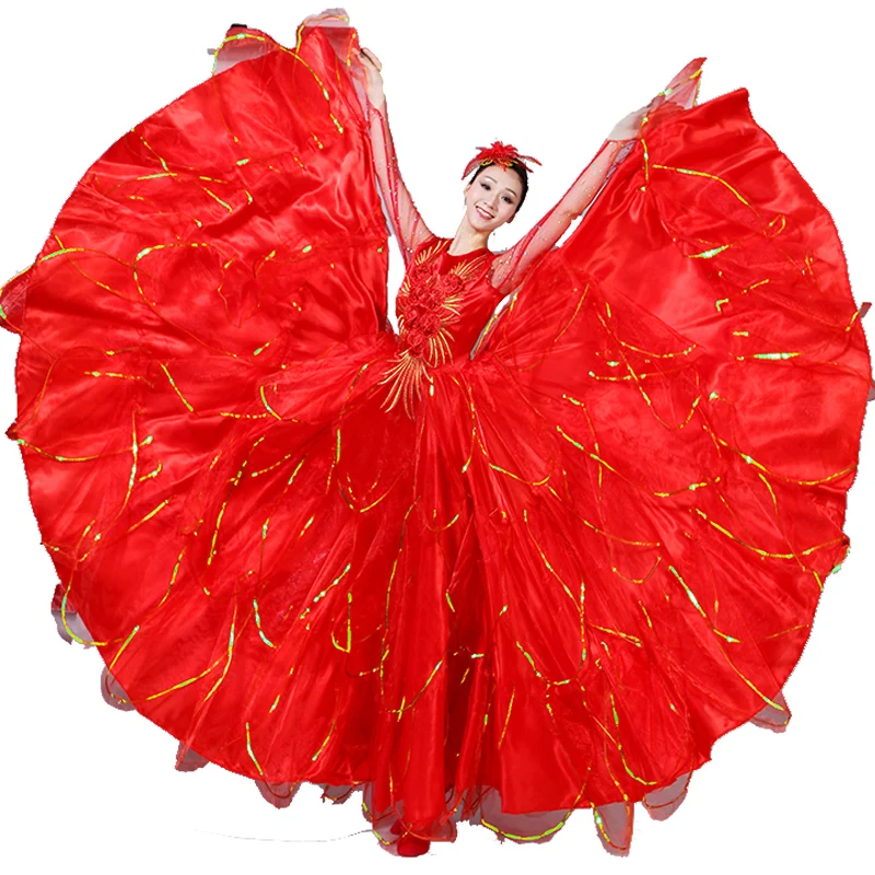 Spanish Flamenco Full-skirts 2019 New Opening Dance Big Pendulum Dress Adult Women Modern Dancing Stage Performance Costume H541