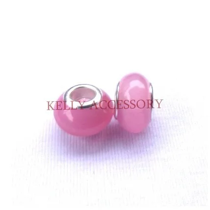 50pcs 9*14mm Pink Fiberoptic Cat's Eye Glass Beads Big Hole Beads For European Jewelry Making Bracelet Necklace DIY Beads