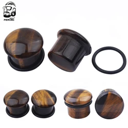 4mm-16mm Tiger Eye Stone Ear Stretchers Plugs and Tunnels With O-Ring Ear Plug Piercing Tunnels In The Ears Flare Ear Gauges Kit