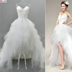 Hot Sale~vestidos de novia~ Front Short and Back Trailing Style Sweet Princess Wedding Dress/Bride Feather Wedding Gown