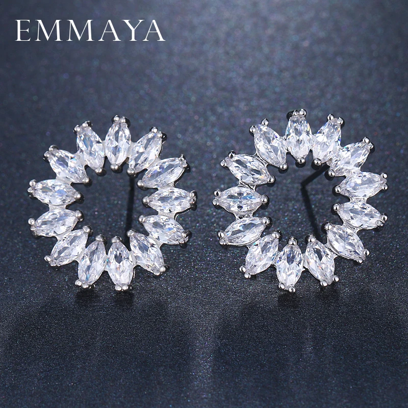 EMMAYA Authentic Silver Color Dazzling Stud Earrings With Clear CZ Jewelry for Bridal Wedding Jewelry