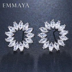 EMMAYA Authentic Silver Color Dazzling Stud Earrings With Clear CZ Jewelry for Bridal Wedding Jewelry