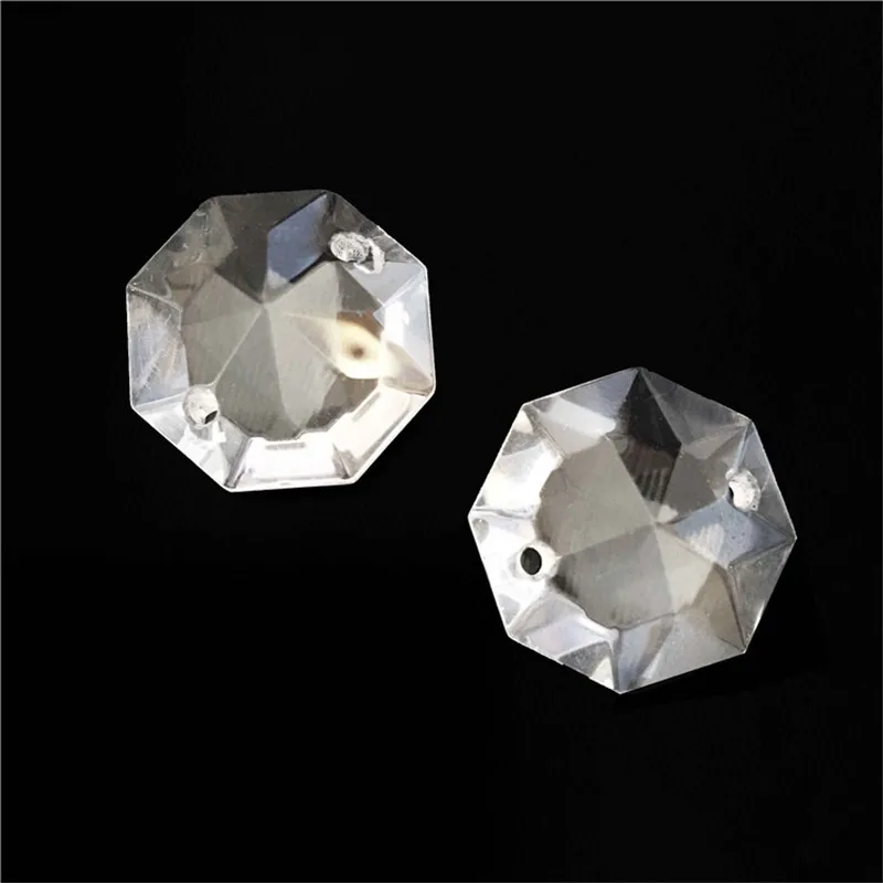 Free Shipping 30pcs/Lot ,15mm Crystal Octagon Beads 2 Holes Glass Pointed Back Bead Stone Free Shipping