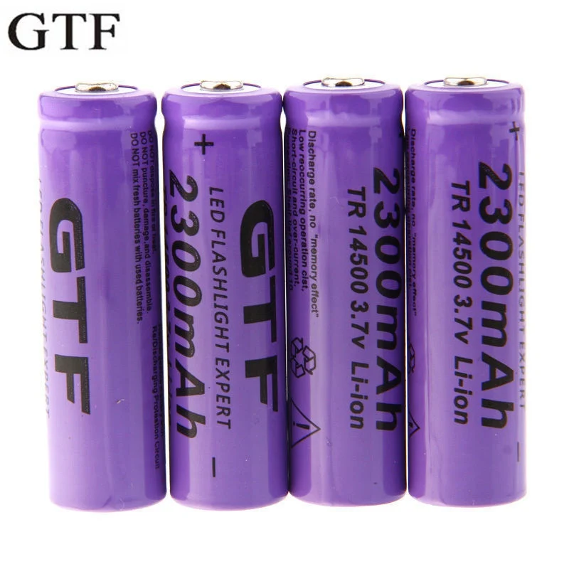 GTF 4pcs 3.7V 14500 2300mAh Li-ion Rechargeable Battery For Flashlight Torch 14500 2300mah li-ion batteries drop shipping