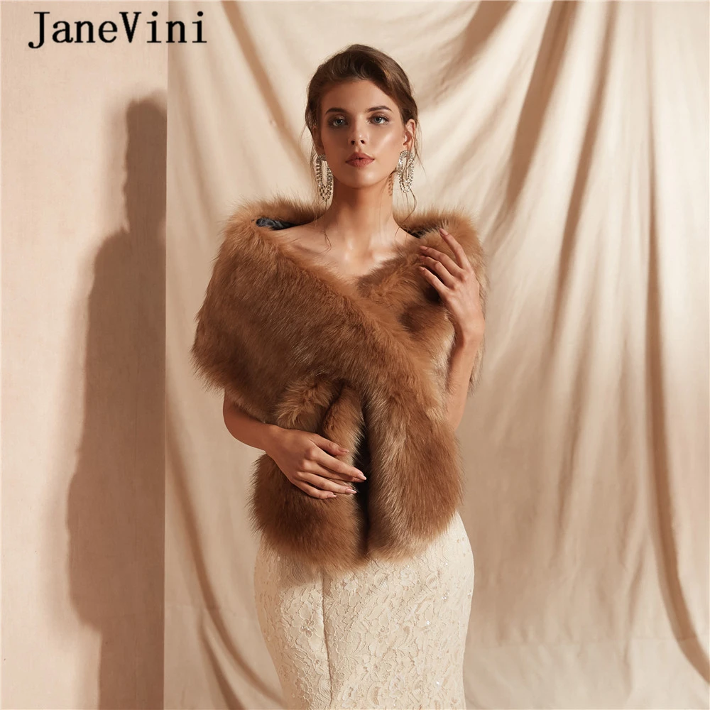 

JaneVini Fashion Bridal Cape Faux Fur Wraps and Shawls Women Winter Warm Short Jacket Cloak Wedding Accessories Bolero De Novia