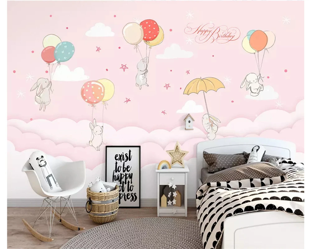 Beibehang رسمت باليد شخصية papel de parede خلفية الشمال الصغيرة الطازجة سحابة أرنب غرفة الأطفال اللوحة الزخرفية #5