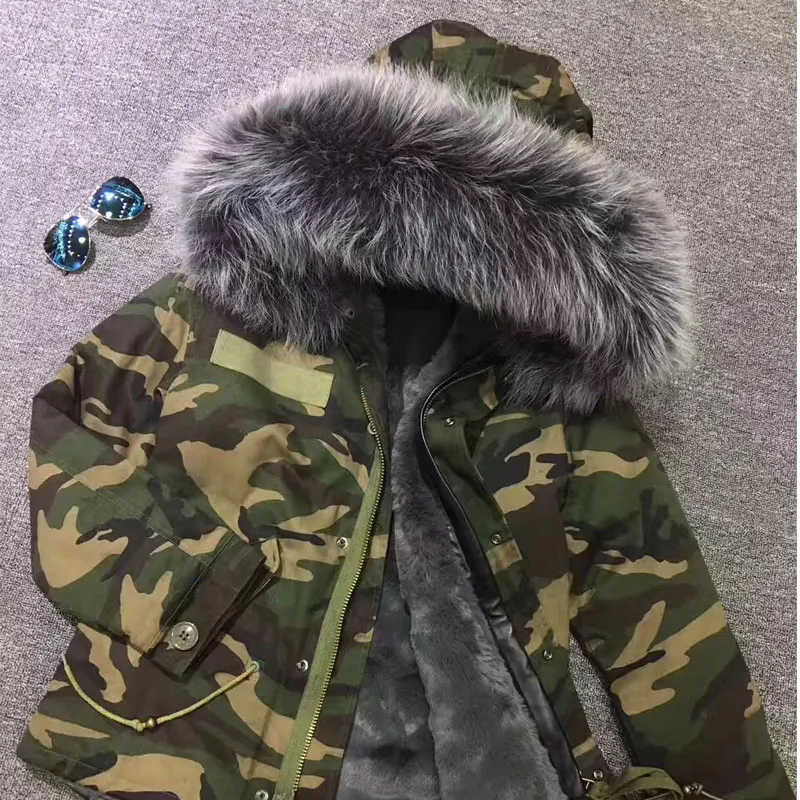 Camouflage Short Fur Parka Winter Casual Wear Thick Gray Rabbit Fur Lined Coat Men New Trend Jacket