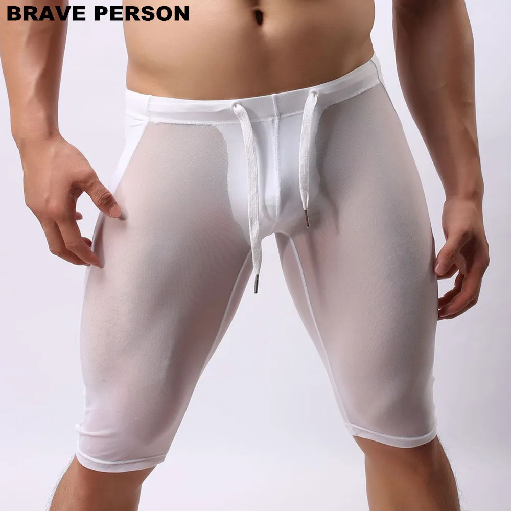 BRAVE PERSON Men\'s Sexy Transparent Beach Wear Shorts Man Board Shorts Multifunctional Knee-length Tights for Men Trunks Shorts