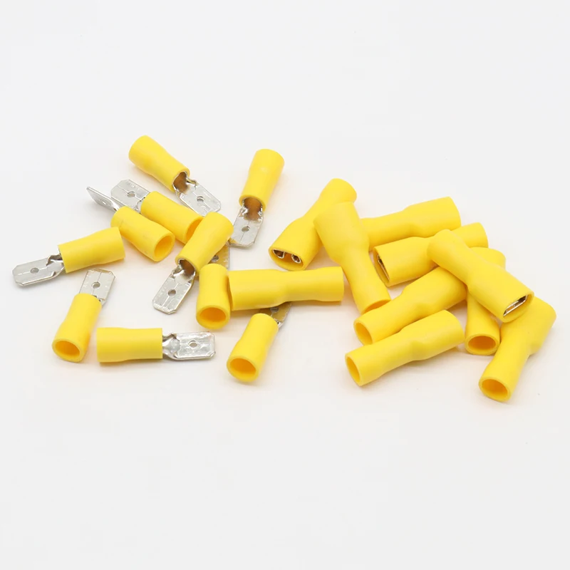 6.3mm Yellow 25 Female 25 Male Spade Insulated Electrical Crimp Terminal Connectors