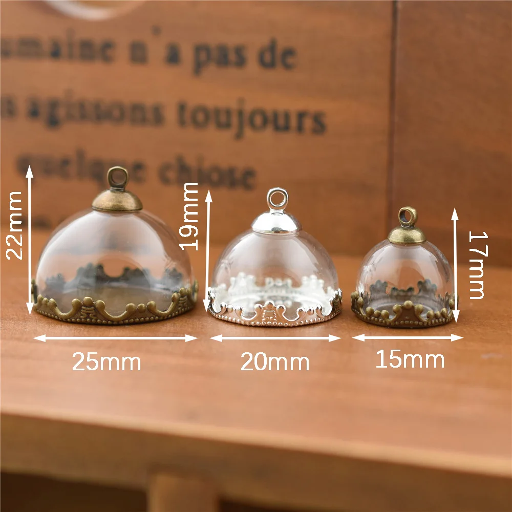 6set Hollow Glass Dome Globe With Setting Base Beads Cap Set Orb Glass Bottle Jewelry DIY Accessories Handmade Materials