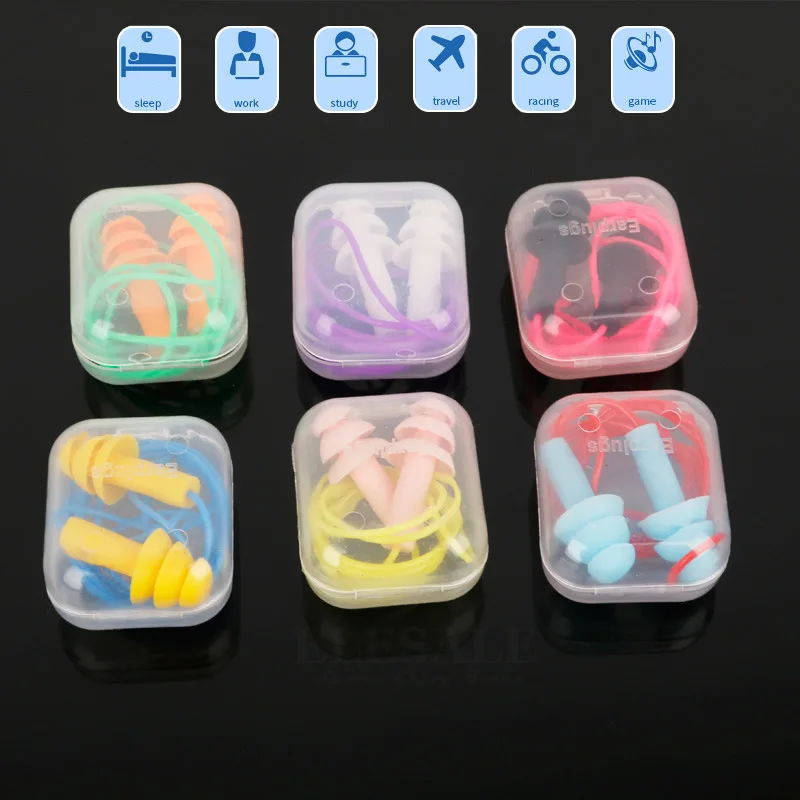 6-Pairs/Pack Color Anti-noise Soft Silicone Earplugs With Rope Case For Sleeping Work Noise Insulation Kids/Adult Ear Protector