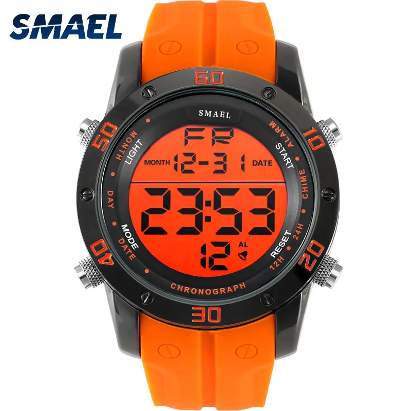 Fashion Watches Men Orange Casual Digital Watches Sports LED Clock Male Automatic Date Watch 1145 Men\'s Wristwatch Waterproof