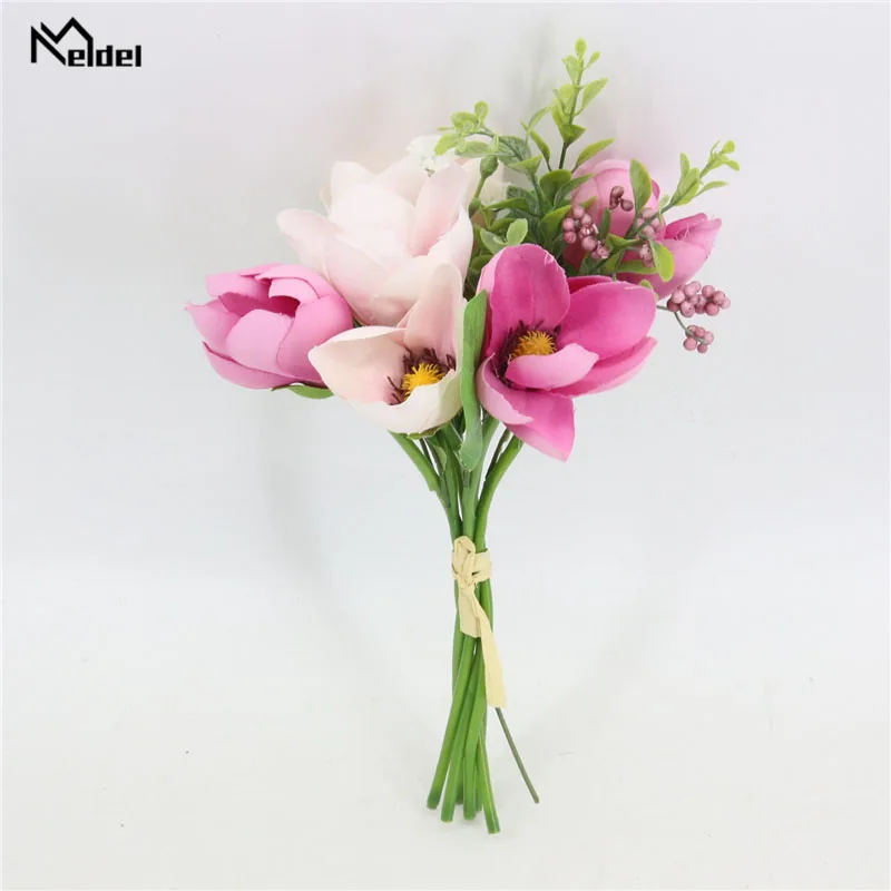 Meldel De Mariée Bouquet De Mariage Artificielle Soie Rose Pivoine 7 Têtes Fleur Rose de Demoiselle D'honneur Bouquet bricolage Partie De Bal De Mariage Fournitures