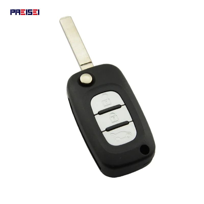 PREISEI 3 Buttons Flip Remote Key Case For  Car Renault Logan Megane SCENIC CLIO KANGOO No Logo VA2 Blade With Battery Clip