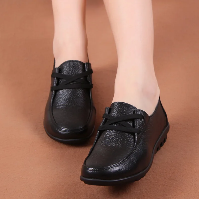 Women Flats Genuine Leather Shoes Female Slip on Loafers Anti Slip Moccasins Casual Zapatillas Mujer 2023 Plus Size