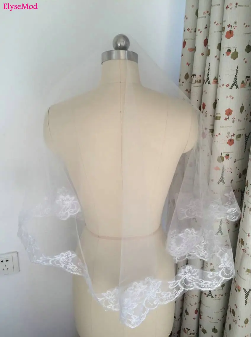 Real Photo Top Sale Appliques Edge Wedding Veils Ivory 1T Bride Bridal Veil