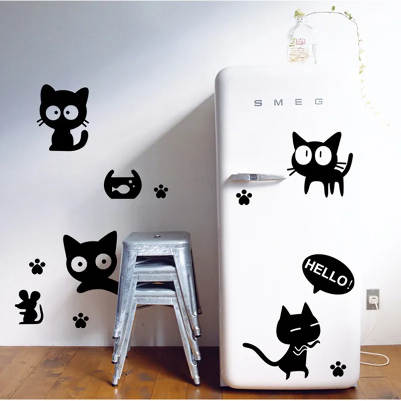 2Pcs wall decals Wall stickers for kids home decor Cat cartoon posters Multi function Fridge Magnets for bathroom computer door