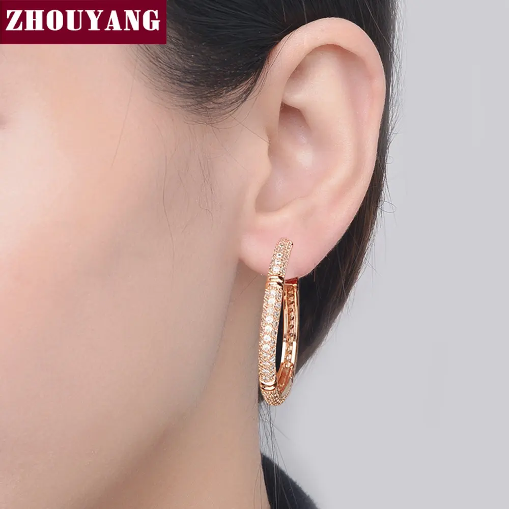 ZHOUYANG ZYE617 Crystal Mosaic Hoop Earrings Rose Gold Color Jewelry Made with Genuine Austrian Crystal