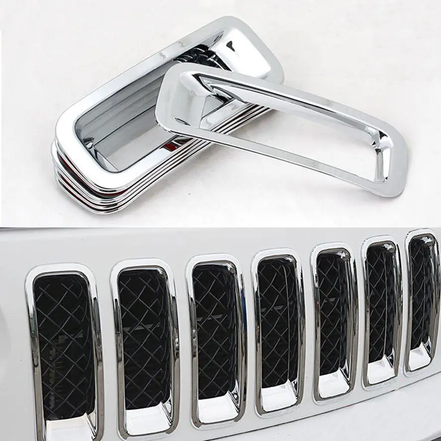 

7x Chrome Silver Front Grill Inserts Trim Decor Cover Ring Sticker ABS Fit for Jeep Patriot 2011-2015