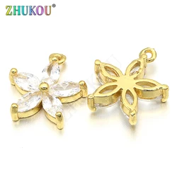 13x15mm Brass Cubic Zirconia Flower Charms Pendants DIY Women Necklace Jewelry Accessory Findings, Hole: 1mm, Model 1 PC: VD267